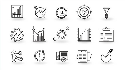Aufkleber - Comprehensive outline icon set featuring 15 symbols for statistical analysis data visualization and business analytics designed in a clean style with editable stroke characteristics