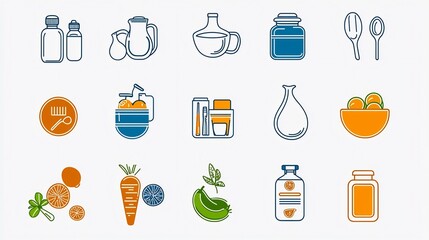 Poster - Set of 15 nutrition focused outline style icons featuring symbols for obesity prevention healthy meal planning nutrient analysis and other wellness concepts  Editable for infographic graphic design