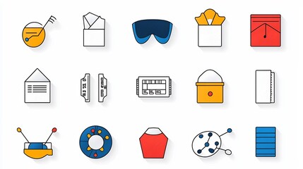 Poster - Set of 15 minimalist and clean outline icons representing various entertainment events and performances including symbols for cinema ticket music note and theater mask in a with editable stroke