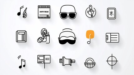 Leinwandbilder - A set of 15 clean minimalist outline icons representing a variety of entertainment events and performances including symbols for cinema tickets music notes and theater masks