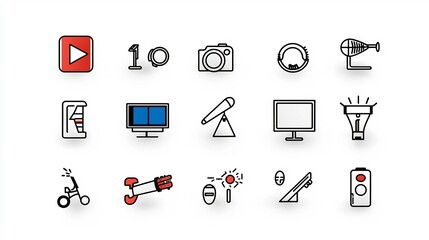 Fototapete - Collection of 15 minimalist linear icons focused on show themes including icons for concert movie screen and sports event all in a simple line style graphic design