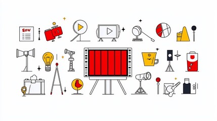 Leinwandbilder - Collection of 15 Minimal Linear Icons Featuring Themes for Concert Movie and Sports Events in Simple Style  This set of graphics can be used for user interfaces infographics presentations