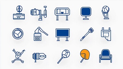 Leinwandbilder - Comprehensive Collection of 15 Clean and Minimalist Linear Icons Representing Various Live Events Featuring Symbols for Sports Match Film Projector and Theater Seat in a Simple Style