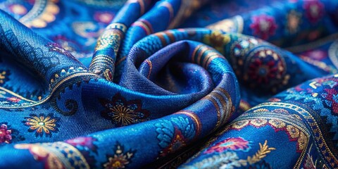 Poster - Candid Photography of Rich Indigo Fabric Cloth Texture Background for Interior Design and Fashion Inspiration, Showcasing the Beauty of Deep Blue Textiles in Natural Light