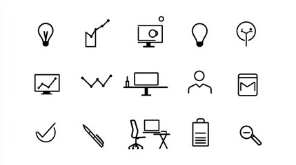 Aufkleber - Minimalist meeting icon set featuring 15 clean and simple outline symbols for team online conferences  Ideal for business technology and communication concepts