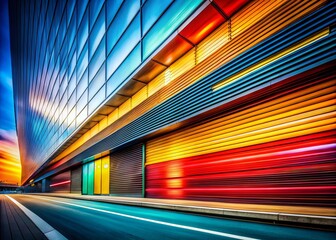 Poster - Captivating Architectural Photography Featuring Dynamic Horizontal Speed Lines Against a Vibrant Colorful Background for Modern Design Enthusiasts and Creative Projects