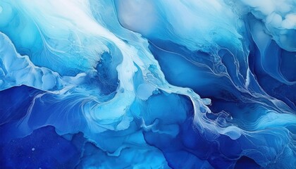 Poster - Tranquil Abstract Ocean Waves in Fluid Blue and White Hues. Calming Artistic Background Illustrating Gentle Motion and Serenity, Ideal for Mindfulness, Meditation, and Relaxation Themes