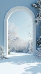 Aufkleber - White archway framing snow covered winter landscape