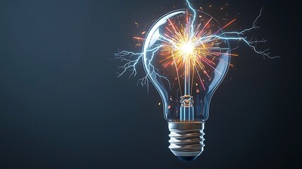 Aufkleber - Intense multicolored electric sparks with branching lightning patterns emitting a vibrant futuristic glow from an isolated light bulb over a transparent background