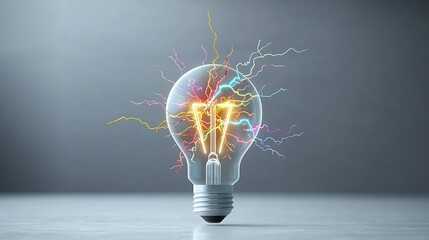 Aufkleber - Futuristic light bulb with intense electric sparks and colorful branching lightning bolts transparent background symbolizing high energy and innovation