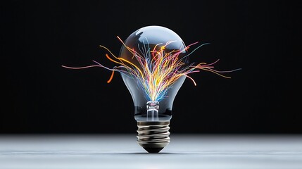Aufkleber - Intense electric sparks and colorful branching lightning inside a light bulb isolated on transparent background giving off a high energy futuristic effect