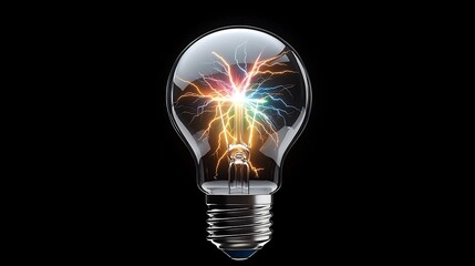 Aufkleber - Radiant transparent light bulb with striking multi colored lightning and electric spark effects