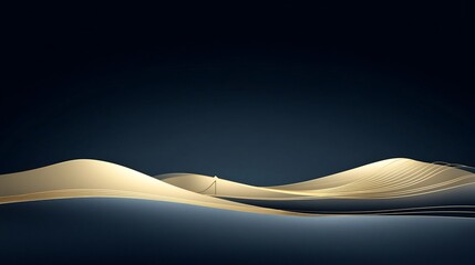 Poster - Elegant gold line art depiction of mountains on a dark blue background hand drawn in a minimalistic style capturing a serene and sophisticated landscape composition