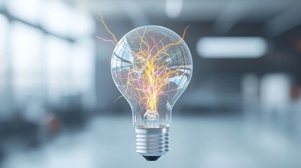 Leinwandbilder - Transparent light bulb with radiant multi colored lightning and electric spark effects intense energy branching out and creating a visually futuristic mesmerizing and captivating surreal scene