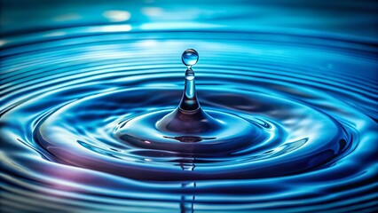 Poster - Captivating Long Exposure Shot of Blue Water Droplets Rippling on Calm Water Surface, Creating Mesmerizing Patterns and Reflections in a Serene Environment