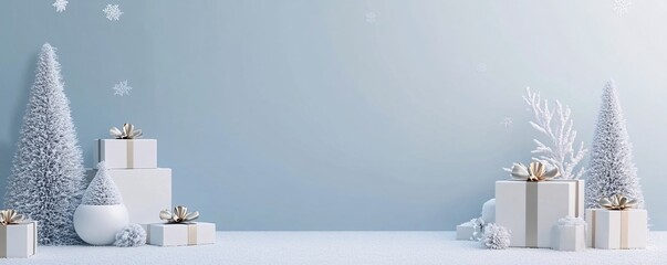 Aufkleber - Christmas gifts and white trees creating a festive atmosphere