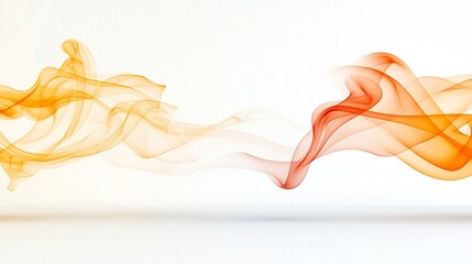 Aufkleber - Graceful flowing curved smoke swirls in warm inviting orange and yellow tones against a simple white background creating an elegant atmospheric and soothing abstract design