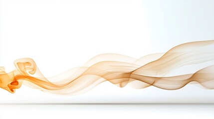Poster - Mesmerizing abstract composition featuring graceful smoke patterns in rich amber and golden hues curving and swirling smoothly on a clean white backdrop symbolizing gentle flow and warm elegance