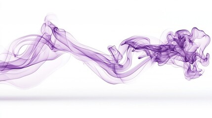 Poster - Smooth flowing purple smoke elegantly drifting and swirling in soft harmonious lines against a clean minimalist white background creating a serene calming