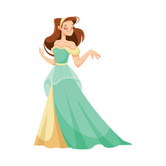 Wall Mural - Girl Princess in Pretty Dress and Attire Standing and Smiling Vector Illustration