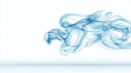 Poster - Smooth and flowing blue toned smoke with intricate swirling lines gently floating on a clean white background  This image evokes a sense of elegant serene and captivating atmosphere