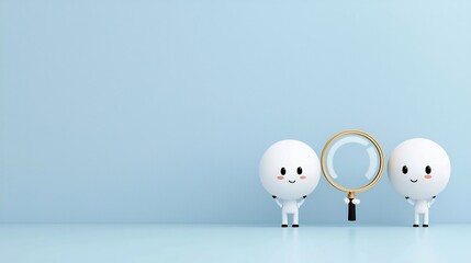 Aufkleber - Light blue flat depicting three people working together to lift a magnifying glass with growth data showcasing the concept of teamwork in business analysis and data driven decision making
