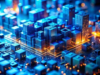 Poster - Captivating Tilt-Shift Photography of Generative AI Code in Blue, Showcasing Intricate Patterns and Modern Technology in a Unique Perspective