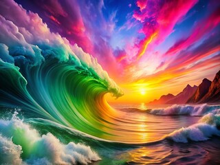 Poster - Captivating Vibrant Color Spectrum Display from Pink to Neon Green with Dynamic Gradient, Perfect for Modern Aesthetic and Eye-Catching Visual Impact