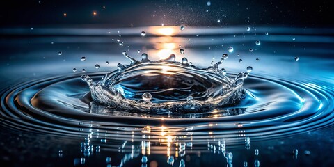 Poster - Captivating Water Splash Circle in Low Light: Dynamic Motion and Reflections Creating an Artistic Visual Experience