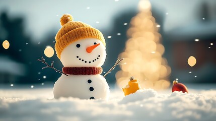 Poster - Joyful Snowman Enjoying Festive Cheer and Holiday Spirit with Christmas Decorations : Generative AI