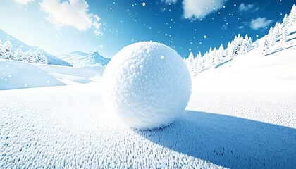 Aufkleber - Massive Snowball Resting On Soft Snow Under Clear Sky Amid Winter Mountain Panorama : Generative AI