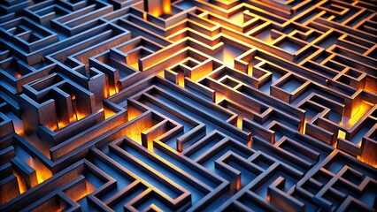 Poster - Close-Up of a Modern Maze with Intricate Lines and Geometric Patterns in Low Light, Showcasing Depth and Complexity for Abstract Art Enthusiasts and Designers