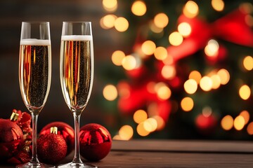 Poster - Elegant Christmas Champagne Celebration with Festive Bright Bokeh Background : Generative AI