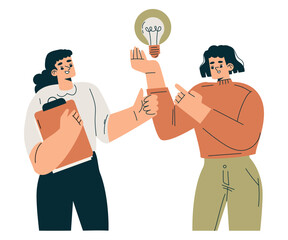 Leinwandbilder - productive team with business woman with lightbulb work together vector illustration