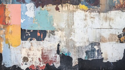 Poster - A textured wall with layers of paint peeling off, creating a vibrant and abstract pattern.
