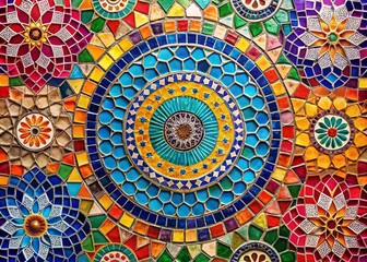 Poster - Color Mosaic Covers Design Featuring Minimal Geometric Pattern Gradients in a Captivating Candid Photography Style for Modern Interior Decor and Art Enthusiasts