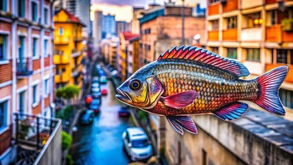 Poster - Colorful Tilapia Fish Sticker Design for Urban Exploration Themes, Perfect for Water-Related Projects and Creative Applications in Digital Art and Crafts