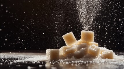 Aufkleber - Falling sugar onto cubes, symbolizing sugar awareness and health benefits