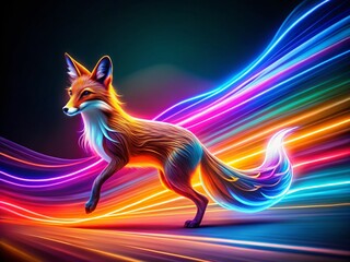 Poster - Creative Long Exposure Photography of an Artistic Fox Logo Design with Vibrant Colors and Dynamic Trails Illustrating Innovation and Modern Branding Concepts