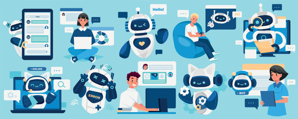 Wall Mural - ai and chatbot interaction illustration