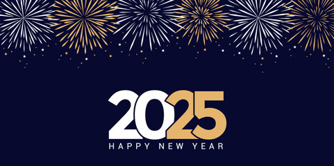 Wall Mural - 2025 happy new year fireworks celebration background vector illustration