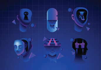 Wall Mural - futuristic abstract human heads with digital elements