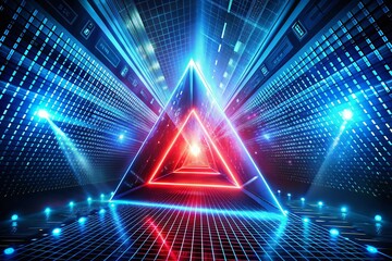 Poster - Digital Network Security Symbolized by Glowing Red Triangle Against Binary Code Background, Evoking Urgency and Importance in Technology Protection