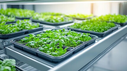 Aufkleber - Innovative hydroponic vertical farming system with nutrient rich water flowing through trays to efficiently grow a variety of fresh leafy greens indoors without soil in a modern sustainable setup