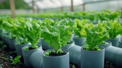 Aufkleber - Hydroponic lettuce cultivation showcasing a modern soil free farming system with circulating water and a clean efficient approach to growing fresh produce indoors