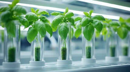 Aufkleber - Vertical aeroponic system with basil plants growing in tubes exposing roots directly to nutrient rich mist representing an innovative soil free and sustainable agriculture concept for the future