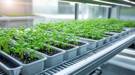 Aufkleber - Hydroponic setup showcasing an indoor herb garden with plants growing in water channels a circulating nutrient solution system for sustainable and efficient agriculture