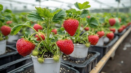 Aufkleber - Aeroponic column of strawberries with misted roots displaying cutting edge farming methods for high yield sustainable indoor crop cultivation