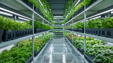 Aufkleber - Innovative vertical hydroponic farm featuring multiple layers of fresh healthy produce with a flowing water system for optimal nutrient delivery in a sustainable eco friendly