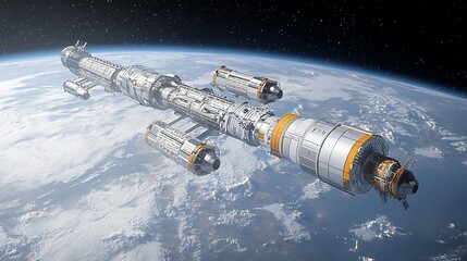 Wall Mural - advanced space station orbiting a distant planet featuring complex architecture and docking spaceshi